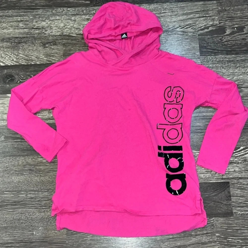 Adidas bright pink long-sleeve hooded shirt